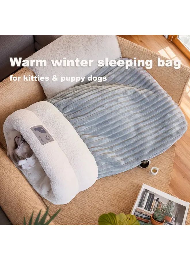 Milky Cat Winter Sleeping Bag Soft Plush Cat Sack Cave Bed Washable For Indoor Cats - Image 1